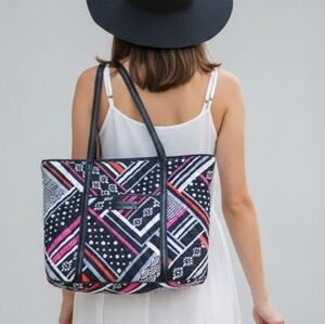 Vera Bradley Medium Shoulder Bag CLASSIC Tote Purse Geometric Northern Stripes